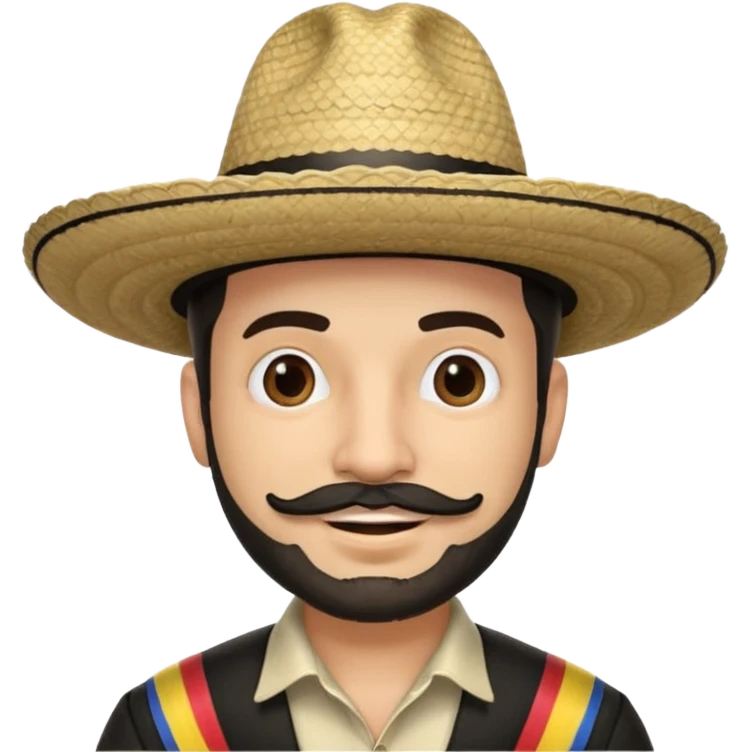 A happy fair skinned Colombian man with some facial hair wearing a black and beige stripped Colombian sombrero emoji