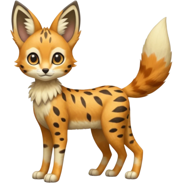 Big-eared big-eyed cute realistic animalistic feral digitigrade 4-legged anime-styled Meloetta-Trico-Vernid-Sergal-Serval-hybrid-fusion-creature-animal, full body emoji
