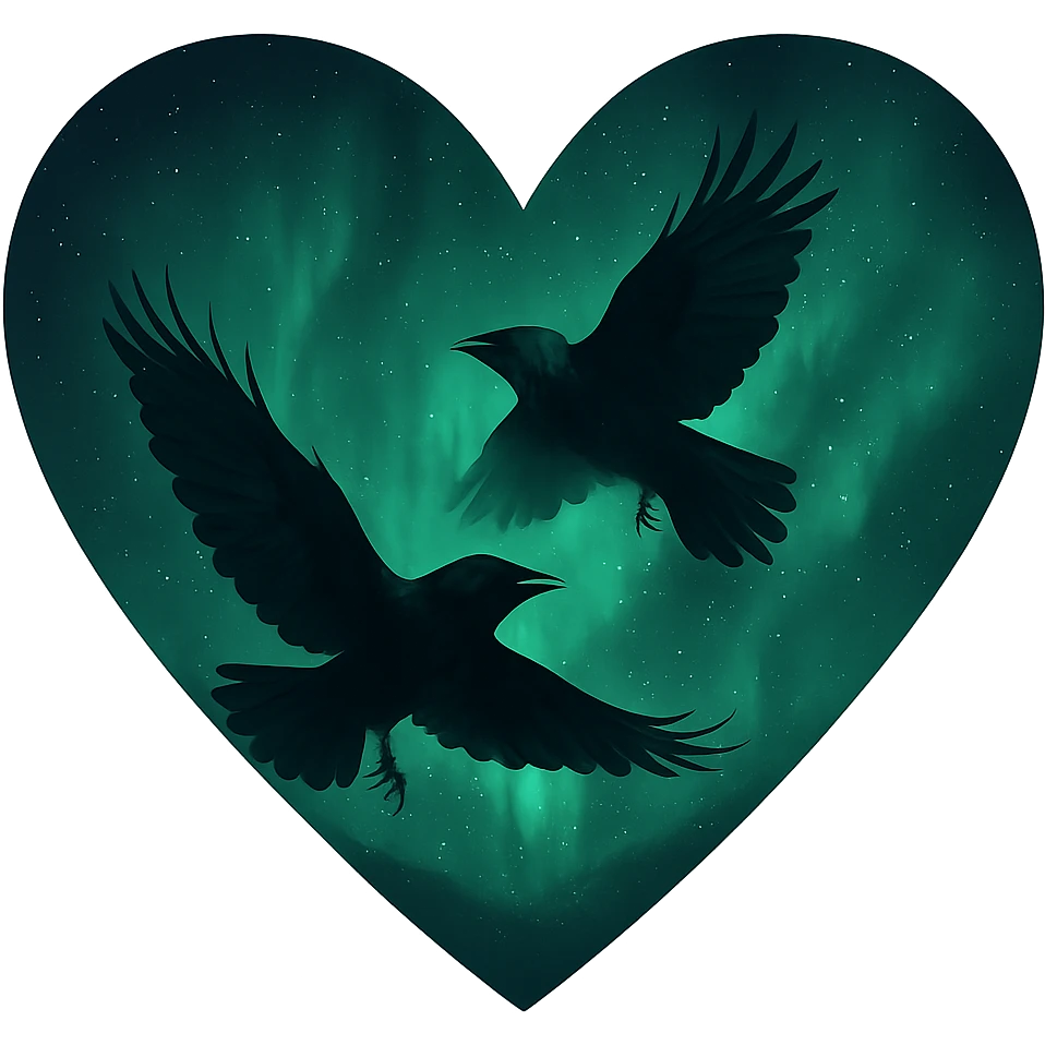  heart with green night sky and dark ravens, remove background emoji