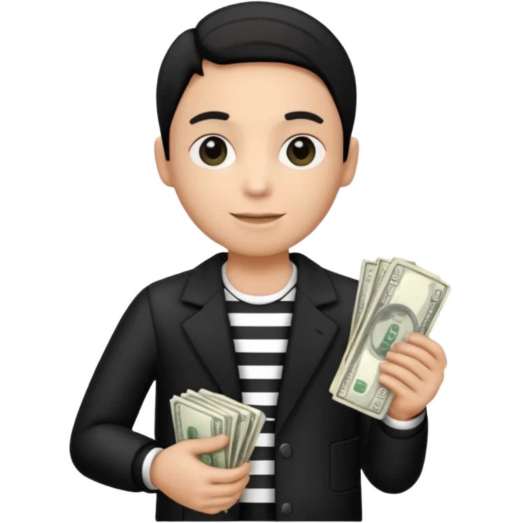 thief with black and white stripe clothes, holding money pack emoji