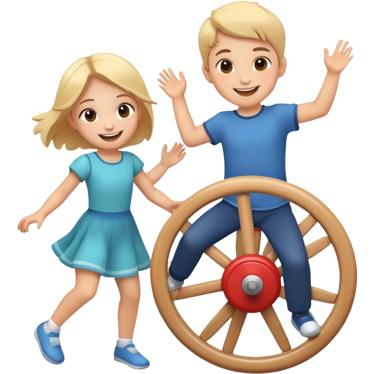 two children spinning together, happy and energetic emoji