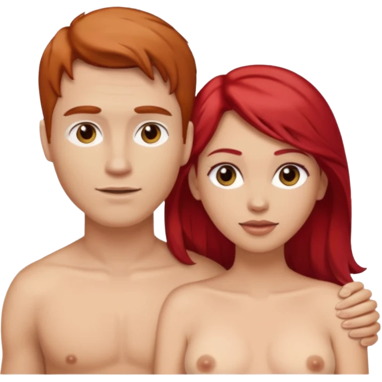 White Man with brown hair and white woman with red hair emoji with no clothes emoji