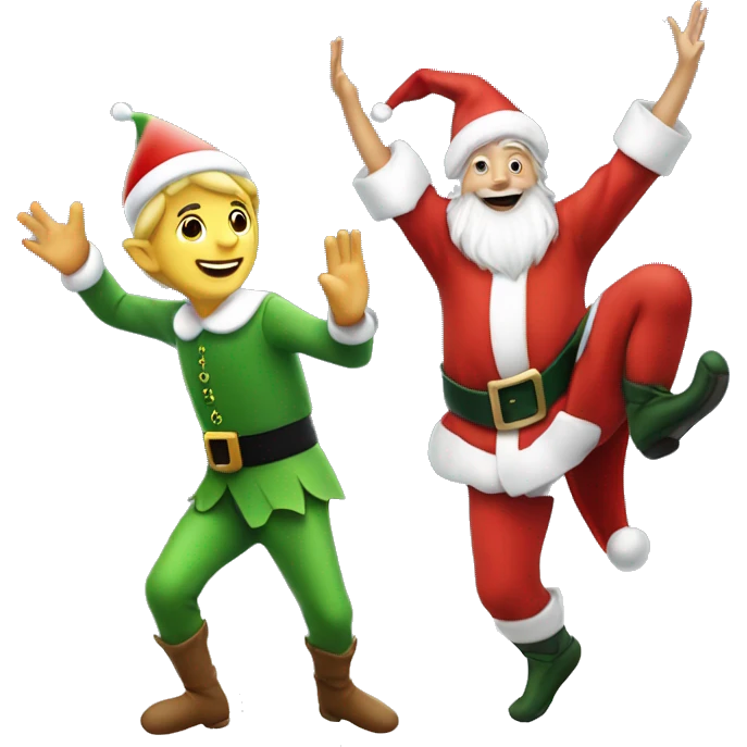 elf doing a cartwheel next to santa  emoji