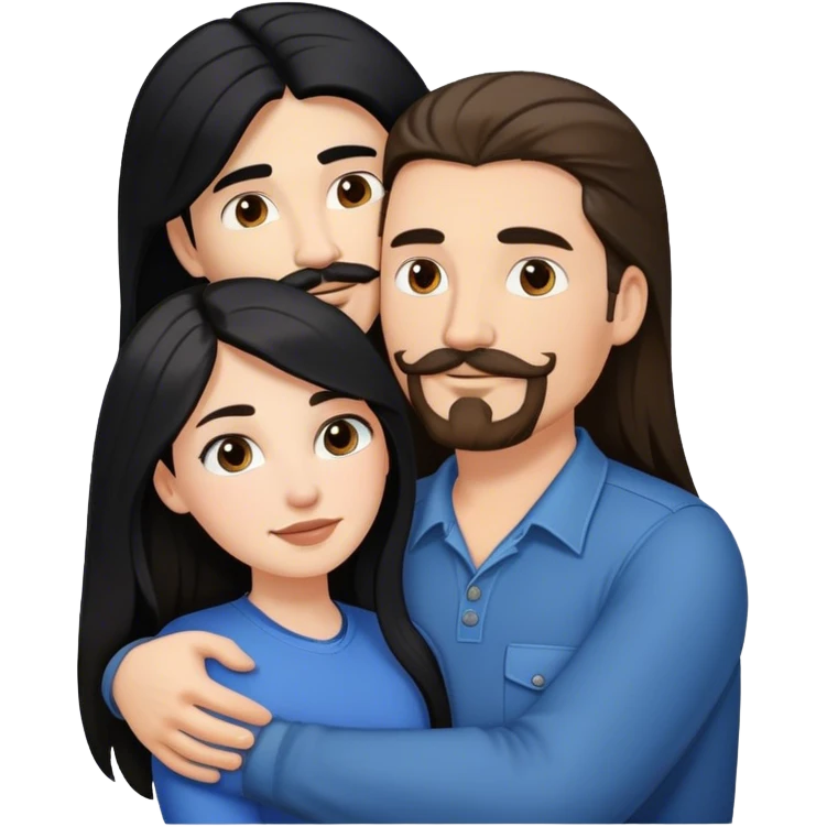 a white girl with long black hair, hugging a white guy with brown hair goatee mustache emoji