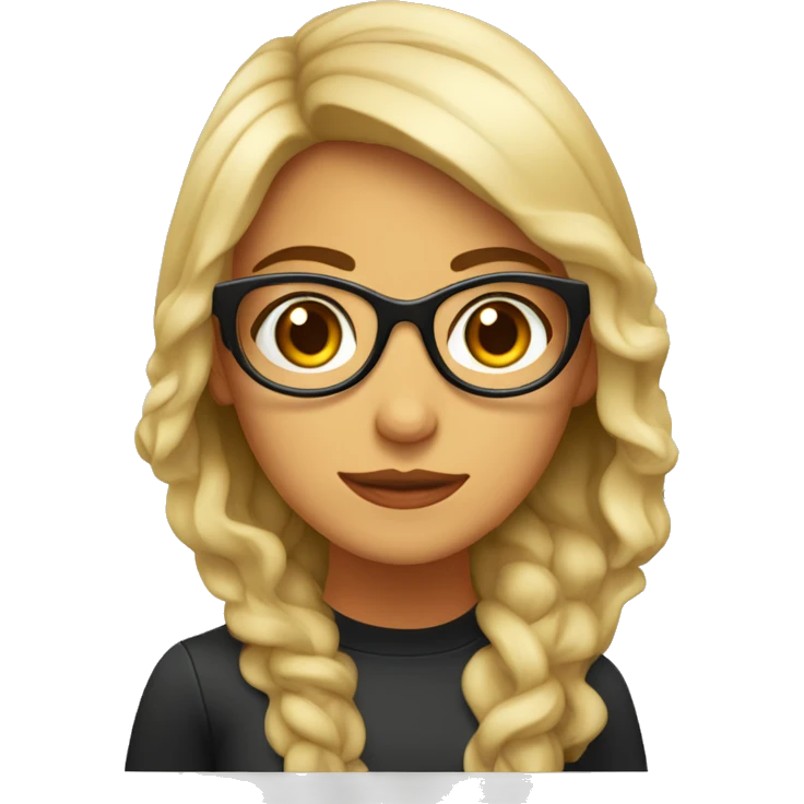 Chica blanca de ojos cafés con lentes, con cabello negro y largo emoji