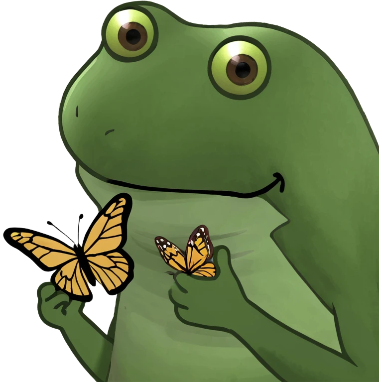 A frog holding a brown butterfly emoji
