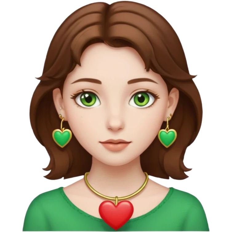hearts around pale girl with green eyes and brown hair and gold hoop earrings emoji