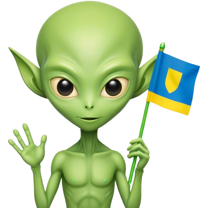 Green alien with Ukraine flag emoji
