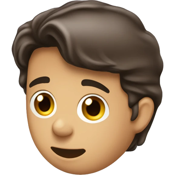 Dunkelhaariger lächelnder kleiner Junge, der Schokoladen-Reste um den Mund geschmiert hat emoji