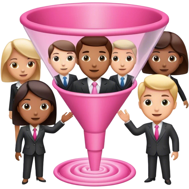 pink sales funnel with people heads inside emoji