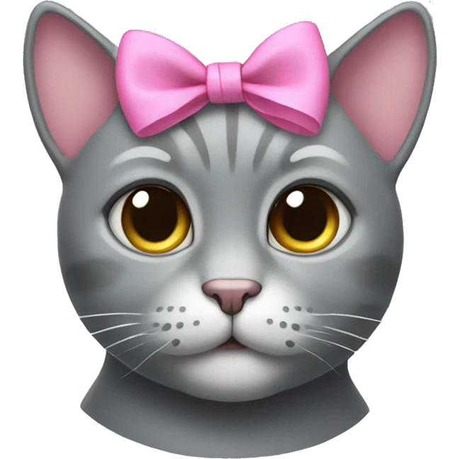 Solid grey cat with pink bow emoji