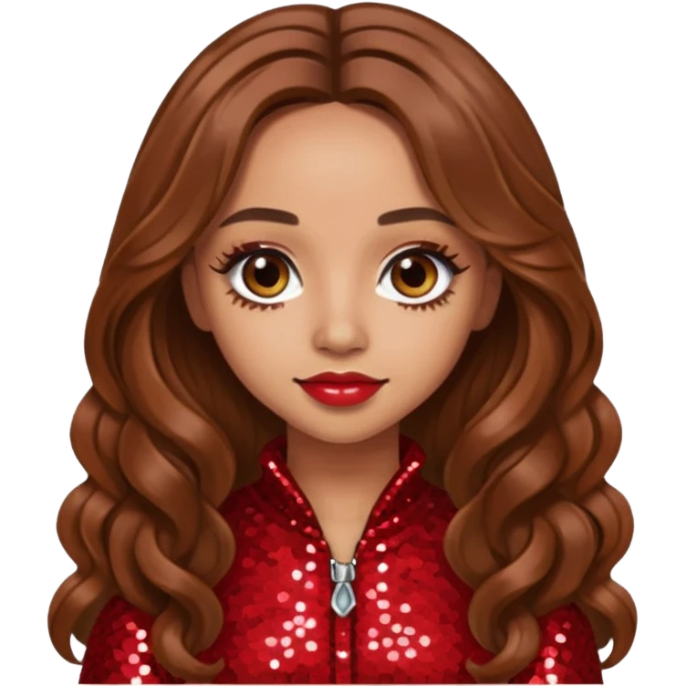 Jade Thirlwall from Little Mix with long brown hair, red sequin outfit emoji
