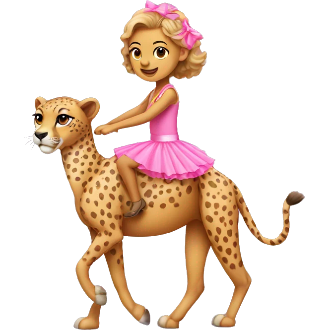 cheetah wearing a pink tutu riding on a camel with a pink tutus back emoji