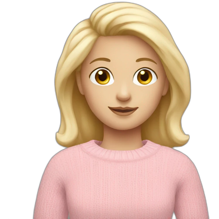 a girl with blond hair wearing a pink sweater with gray pants and white stockings emoji
