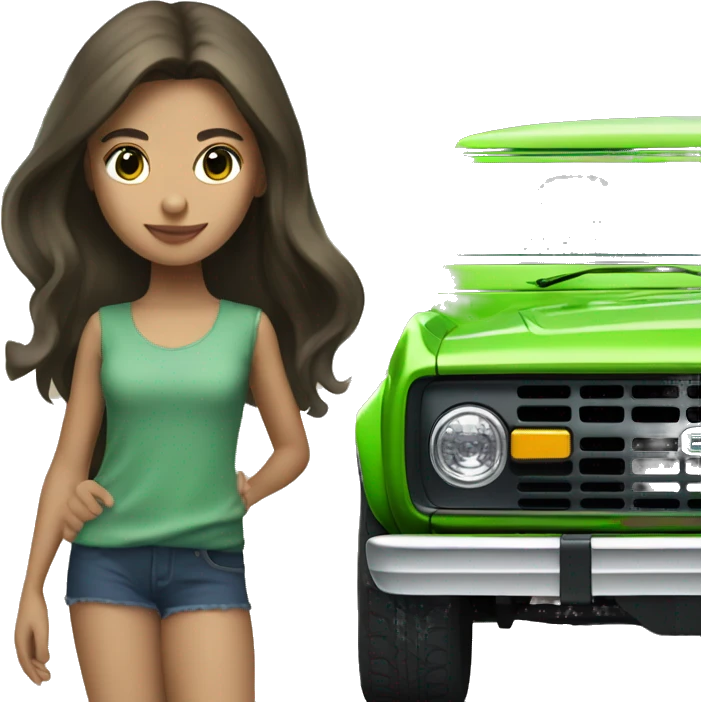 Green ford bronco and brunette girl  emoji