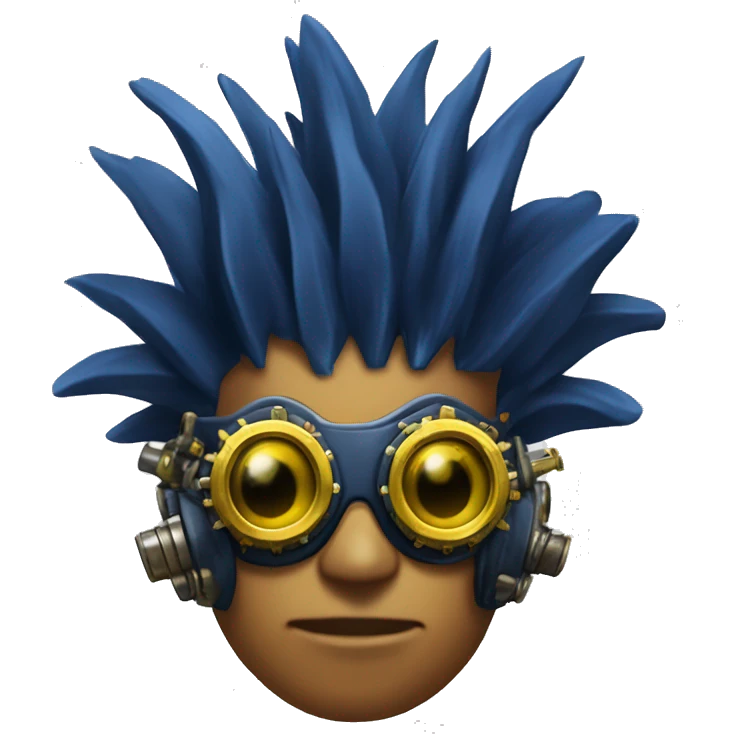 Navy blue Mohawk cyborg head with yellow steampunk goggles emoji