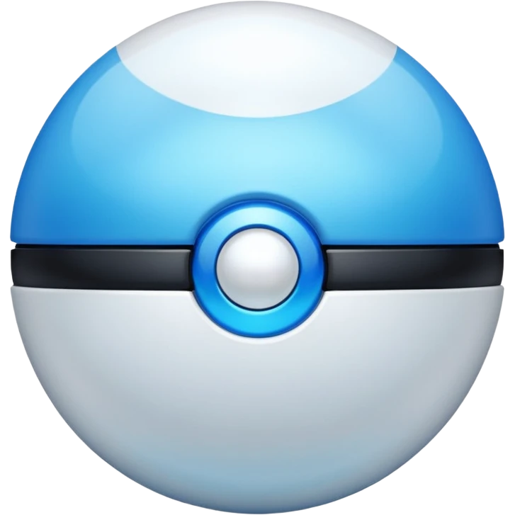blue pokeball emoji, top half is a more saturated blue, bottom half is white, black stripe, with a white sheen, with a pearlescent finish, with a glow effect emoji