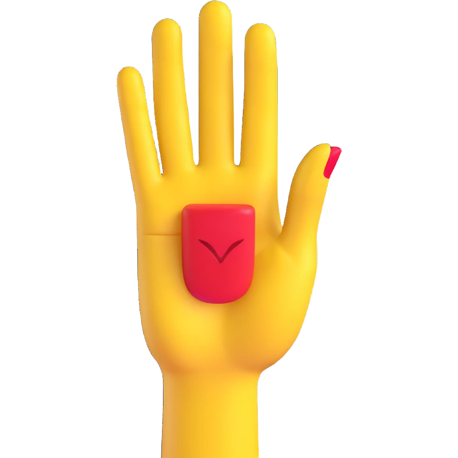 yellow hand making the 'OK' gesture with red nail polish, 3D emoji style emoji