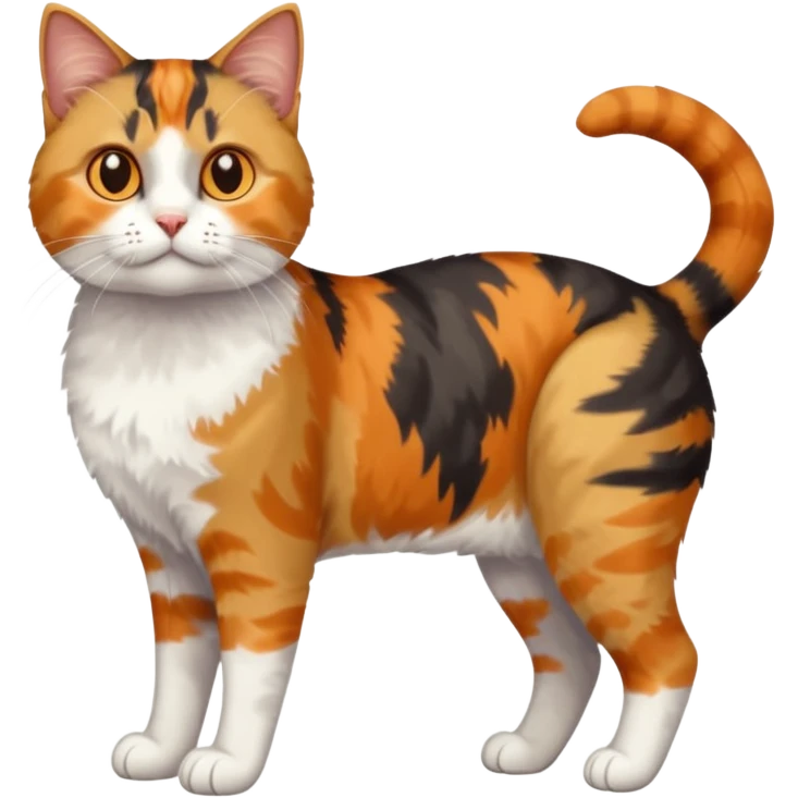 full body anxious looking colourful calico tabby cat with disproportioned head to body with fully white front legs emoji
