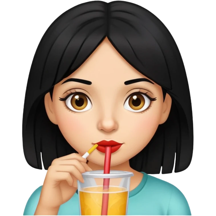 Black hair Latina girl drinking through straw emoji