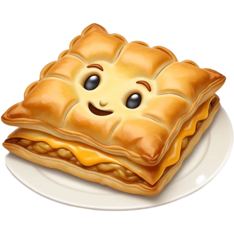 cinematic-realistic-flat burek-sa-sirom-dish-emoji,-showcasing-a-flaky-pastry-filled-with-cheese-rendered-with-crisp-textures-and-appetizing,-warm-lighting.  emoji