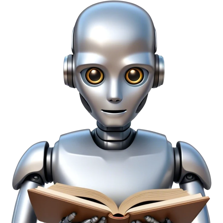Ai  robot reading a big book emoji