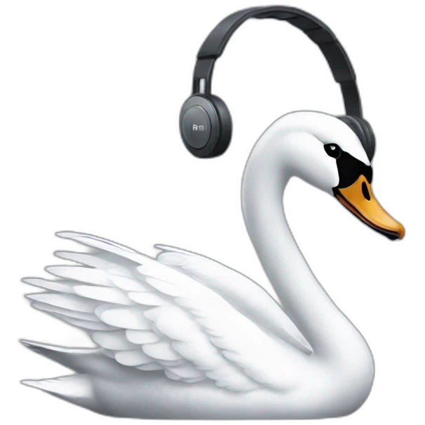 swan wearing headset with micro emoji