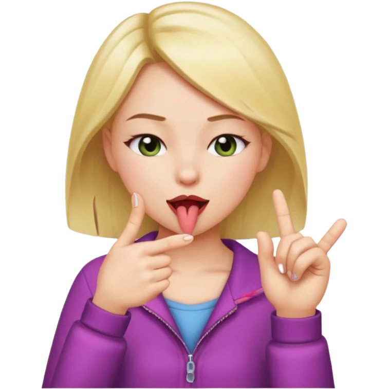 Girl tapping her thumb and index finger with her eyes clothes and tongue out  emoji