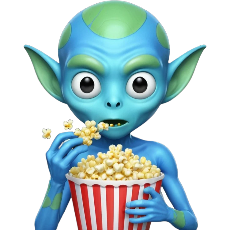 blue alien eating popcorn emoji