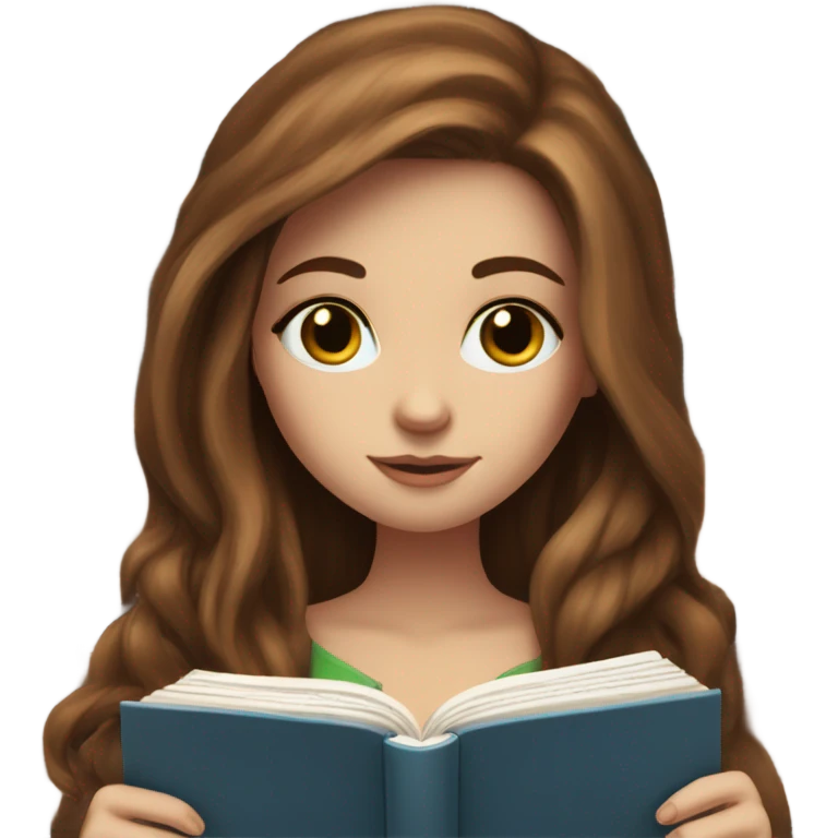 White girl, long brown hair, piercings, tattoos, reading book, blue eyes emoji