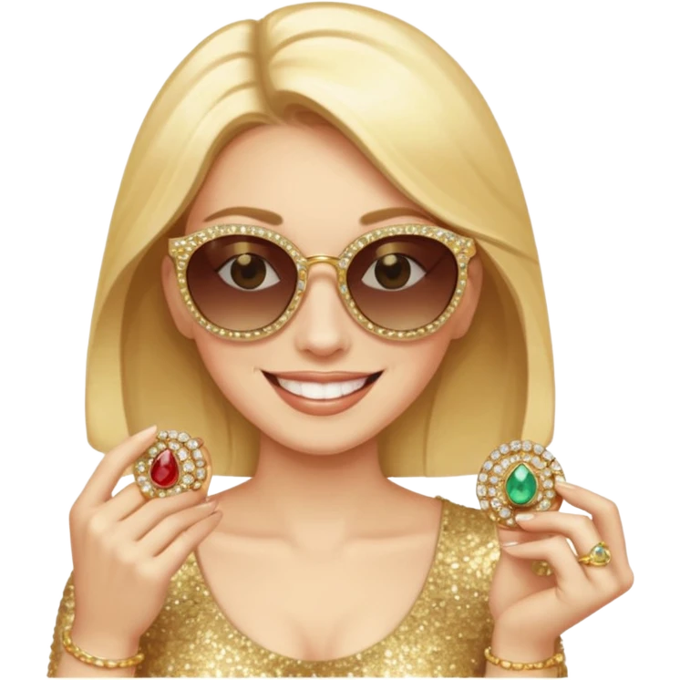 Cat wearing sunglasses smiling superstitious woman squeezing her family jewels emoji