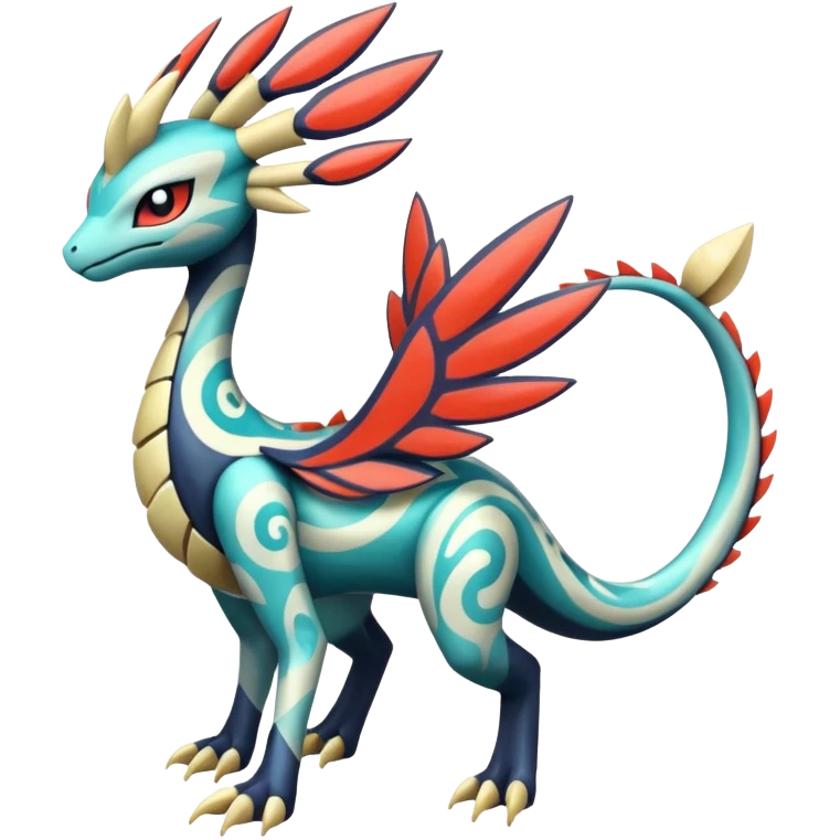 zig-zag-patterned tribal tropical hot swirl-marked Meloetta-Dialga-Salamence-Giratina-Noivern-Pokémon-Fakémon-fusion-hybrid-creature emoji