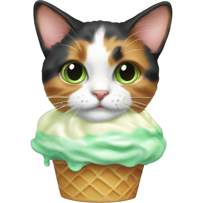 calico cat with mint green icecream  emoji