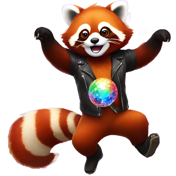 red panda dancing, disco ball above emoji