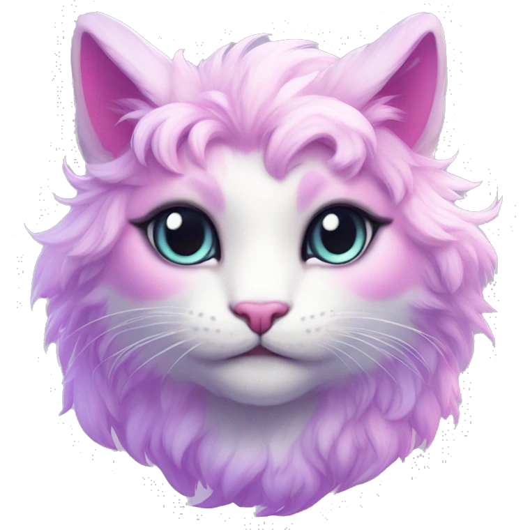 Kawaii colorful bright lilac-pink-white-gradient fantasy ethereal anthro feline fursona animal creature emoji