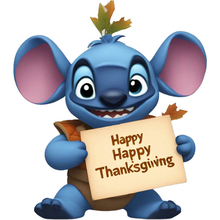 Stitch holding a happy thanksgiving sign  emoji
