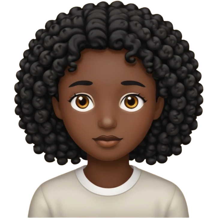 black soft tone of skin, curly black hair, brown eyes emoji