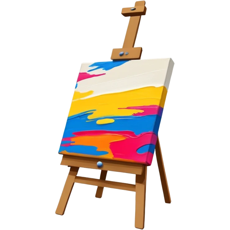 canvas on an easel with bright paint strokes, fun and inviting emoji