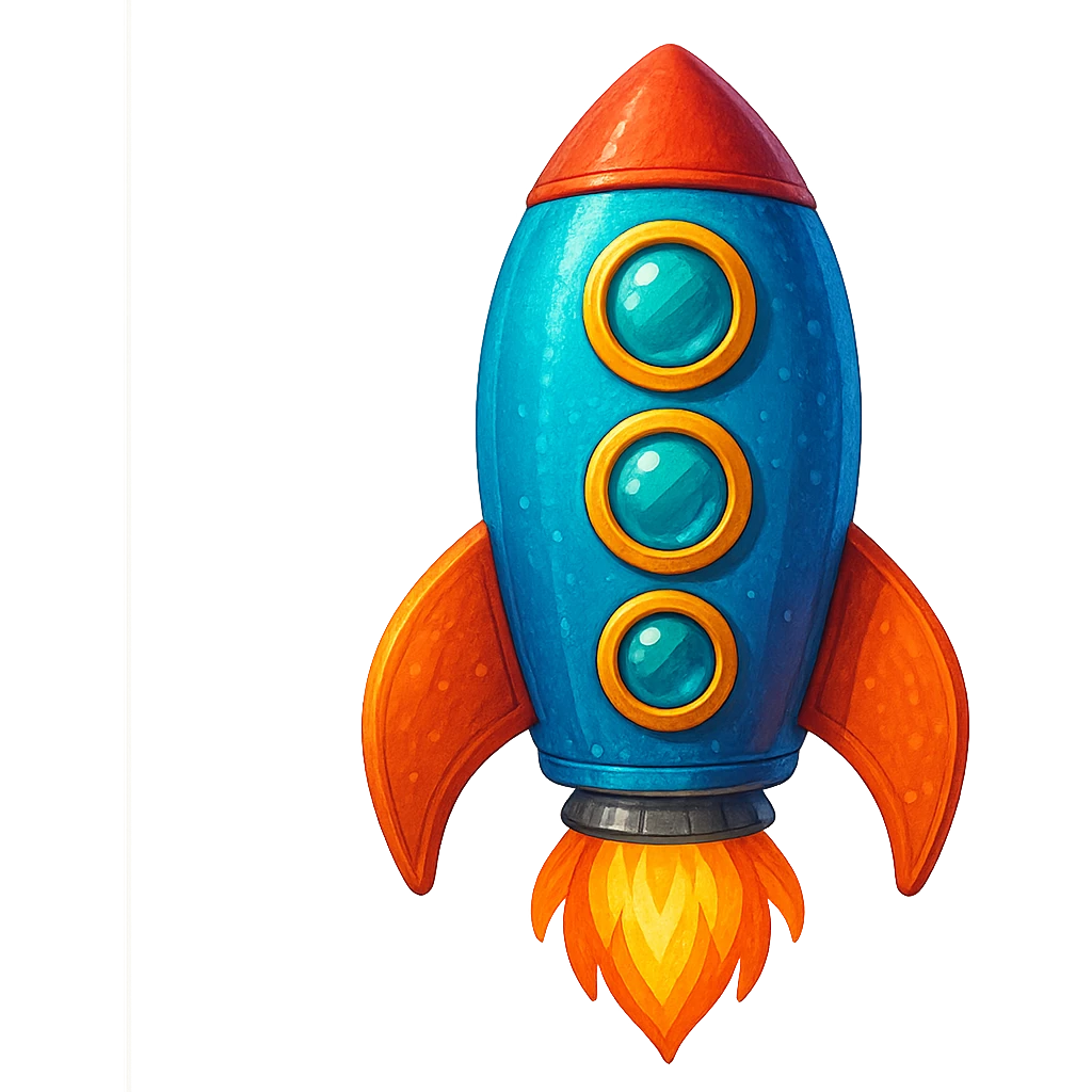 colorful rocket ship, general style, vibrant and detailed emoji