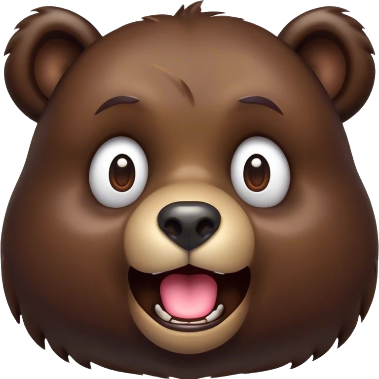 Cinematic Comical Bear Portrait Emoji, Head tilted dramatically with an exaggeratedly amused expression, featuring a striking, glossy dark brown fur with bold fur texture, wide, expressive eyes filled with playful disbelief, Simplified yet hilariously expressive features, highly detailed, glowing with a slightly sassy glow, high shine, dramatic yet playful, stylized with an air of cheeky wilderness mischief, bright and endearing, soft glowing outline, capturing the essence of a spirited and over-the-top bear, so meme-worthy it feels like it could roar its way into internet fame instantly! emoji