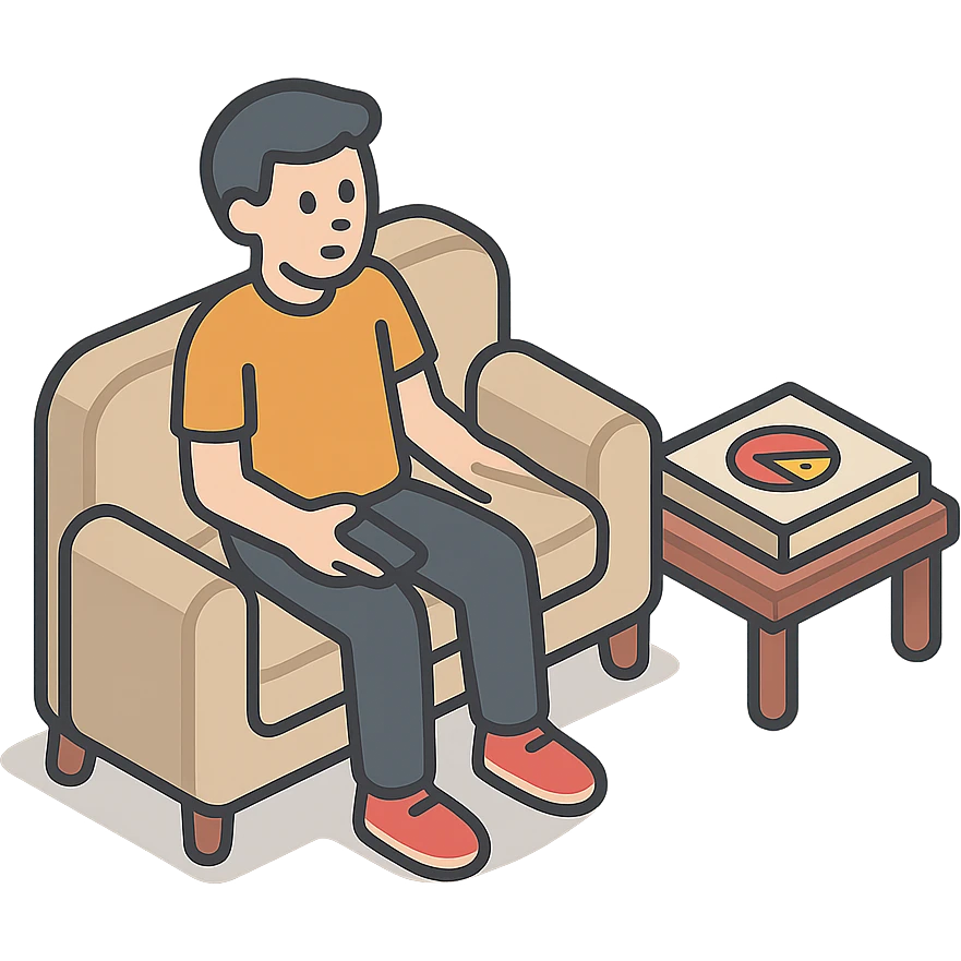 человек сидит на диване и ждёт пиццу emoji