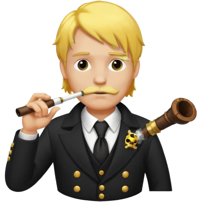A man with yellow hair, in a black business suit, smoking a pirate pipe emoji