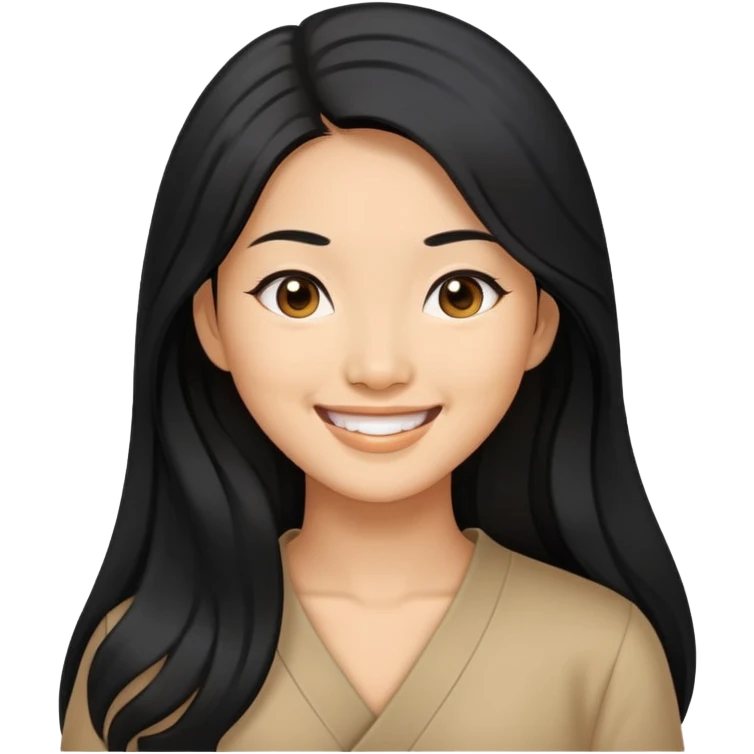 One Asian woman smiling with black and long hair emoji
