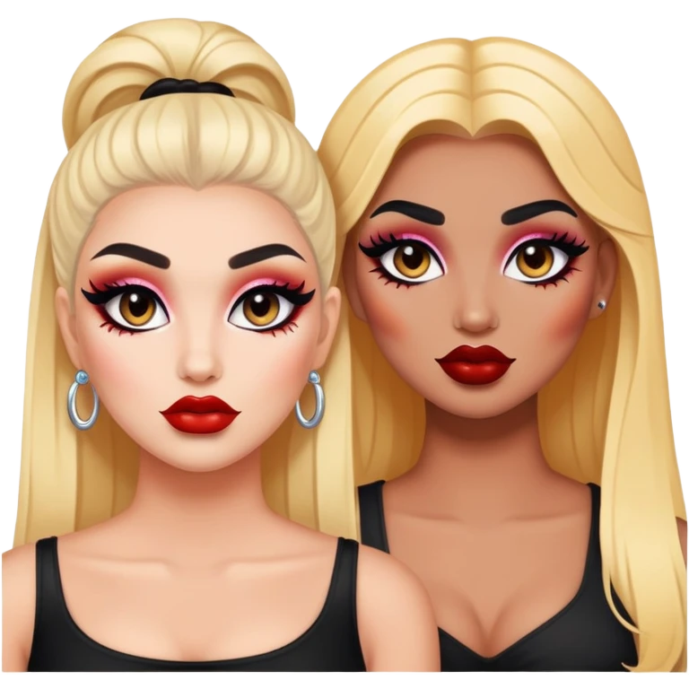 Boujy baddie best friends, trendy heavy makeup emoji