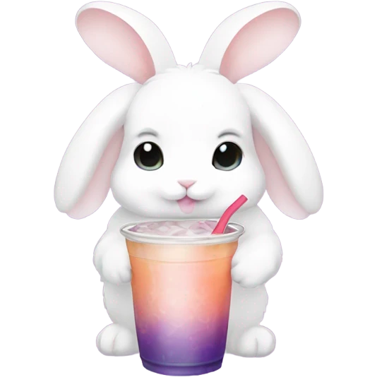 White mini lop rabbit drinking boba tea emoji