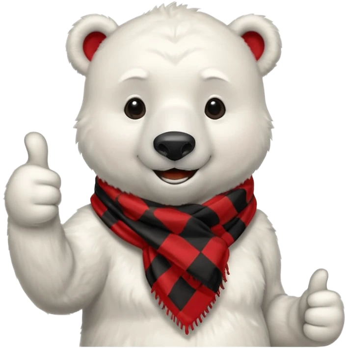Polar Bear, smiling, thumbs up, wearing red Checkered Triangle scarf emoji