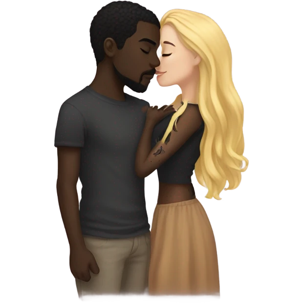 Light skin, long haired girl, kissing, dark skin boyfriend with face, tattoos emoji