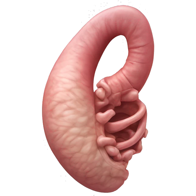 Realistic image of a human stomach, with its J-shape, inner folds, and a smooth pinkish surface, showing clear anatomical details and subtle shading.” emoji
