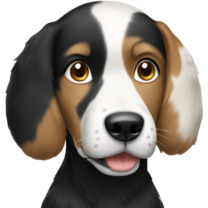 Black and white dog with tan brunette hugging emoji