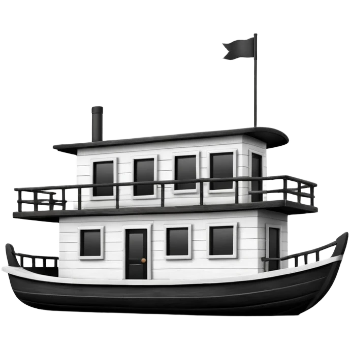 Simple black and white houseboat emoji